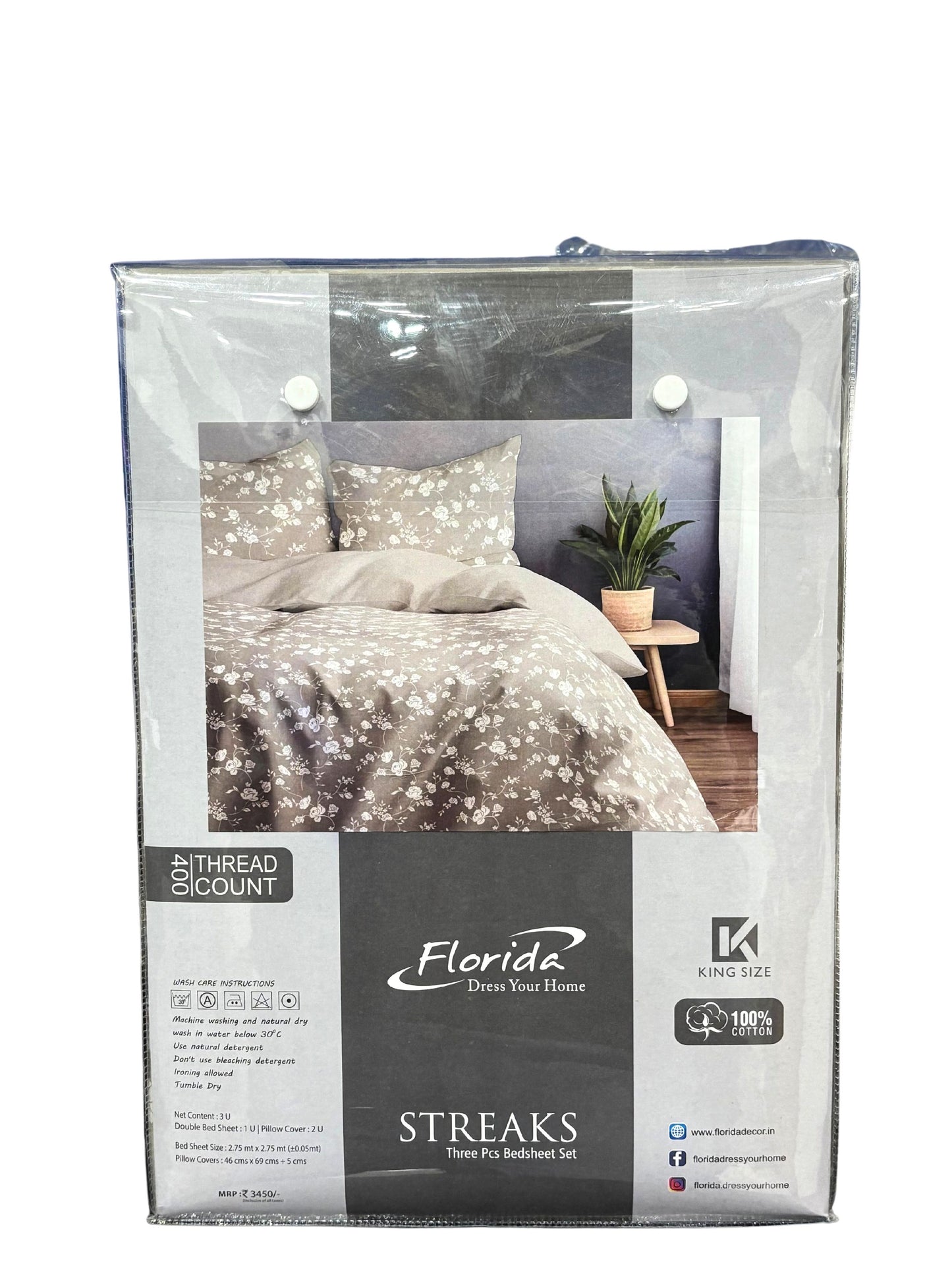 Florida New Sreak King SIze Bedsheet Printed with 2Pc Pillow Cover