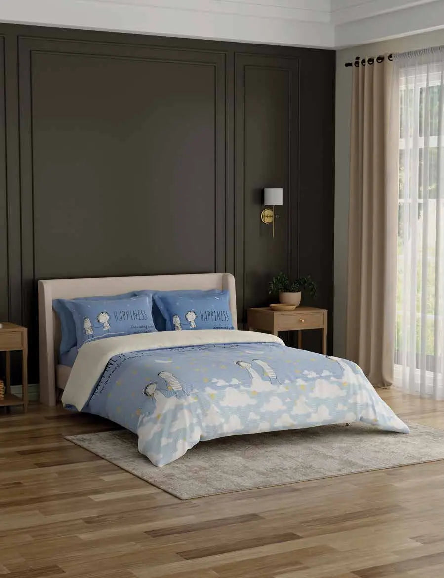 Portico New York Happiness Printed Cotton Super King Size Double Bed Bedsheet with Pillow Cover (274X274 cm, Multicolour) Portico