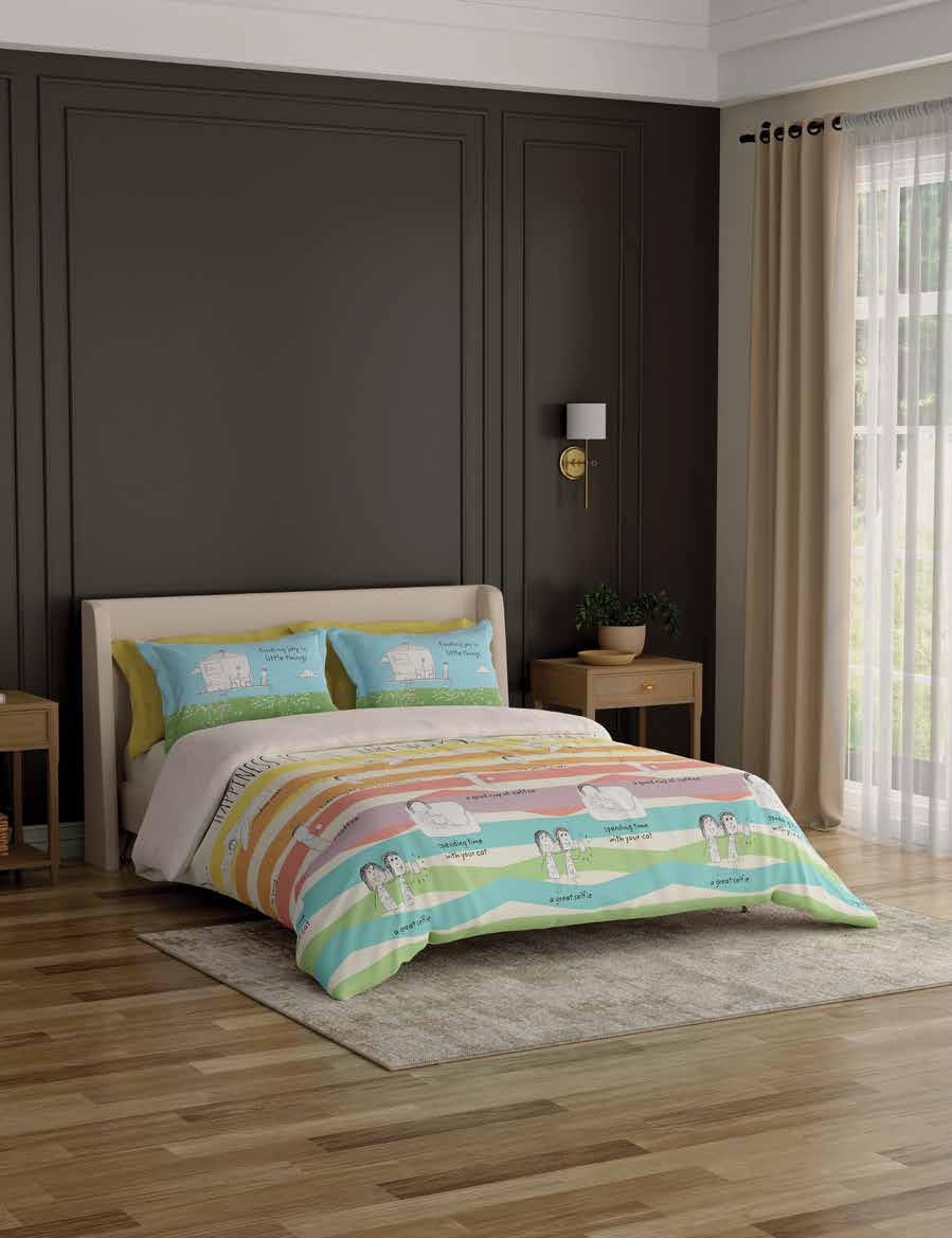 Portico New York Happiness Printed Cotton Super King Size Double Bed Bedsheet with Pillow Cover (274X274 cm, Multicolour) Portico