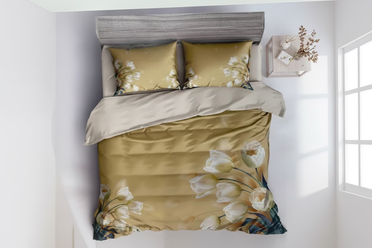 Yellow 
Floral bedding set with 'Rochelle France' 