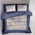 Bedding set with floral design and 'Rochelle France' branding on a white background