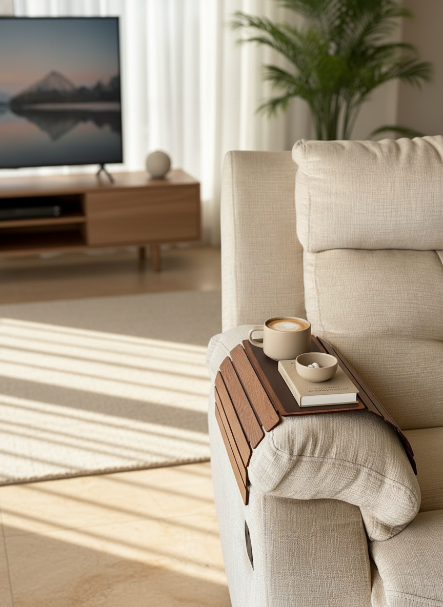 Sofa Armrest Tray | Oak Wood