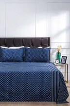 Block Printed Bedsheet Indigo ikkat 01 90 x 108inch - grahsajja