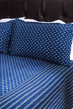 Block Printed Bedsheet Indigo ikkat 01 90 x 108inch - grahsajja