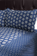 Block Printed Bedsheet Indigo ikkat 90 x 108inch - grahsajja