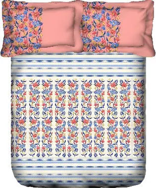 PORTICO Lavender Floral Printed Cotton Super King Bedsheet Set - 274x274cm - 3Pcs - grahsajja