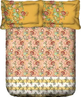 PORTICO Lavender Floral Printed Cotton Super King Bedsheet Set - 274x274cm - 3Pcs - grahsajja