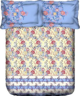 PORTICO Lavender Floral Printed Cotton Super King Bedsheet Set - 274x274cm - 3Pcs - grahsajja