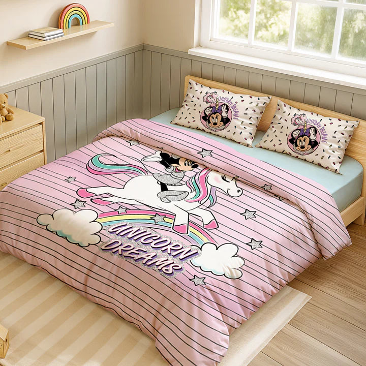 Disney Minnie & Unicorn Digital Printed 300TC Cotton Bedsheet