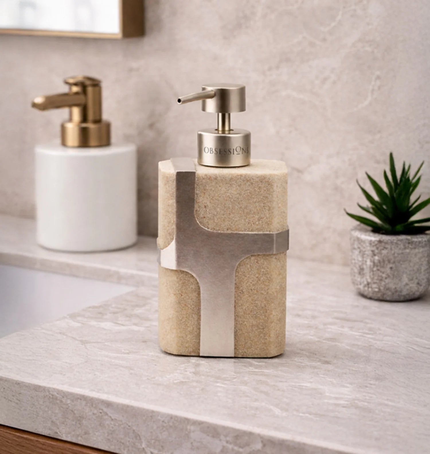 Myra Polyresin Soap Dispenser Beige