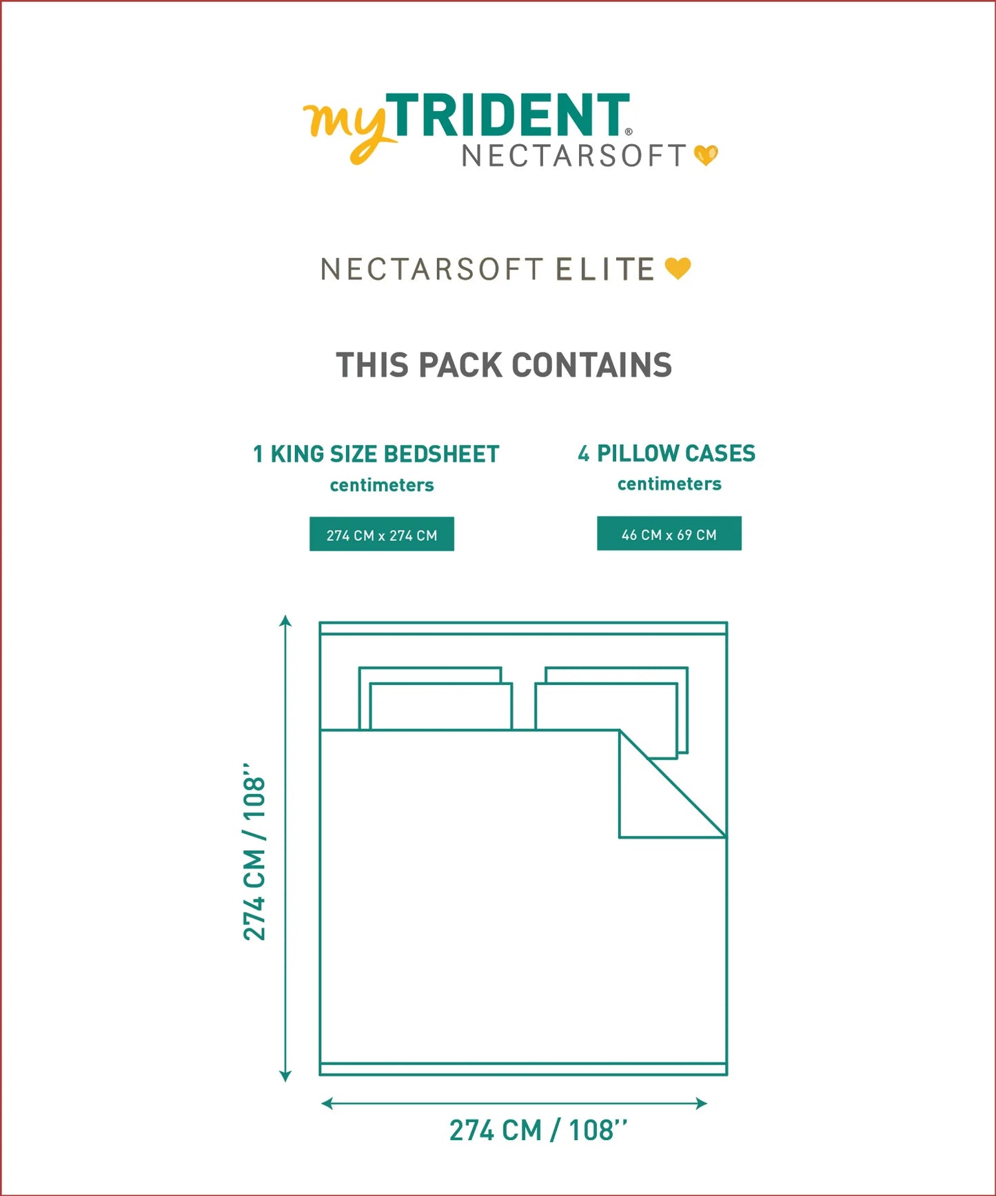 TRIDENT Nectarsoft Elite Collection, King Bedsheet Set, 400TC, 100% Cotton, Malabar
