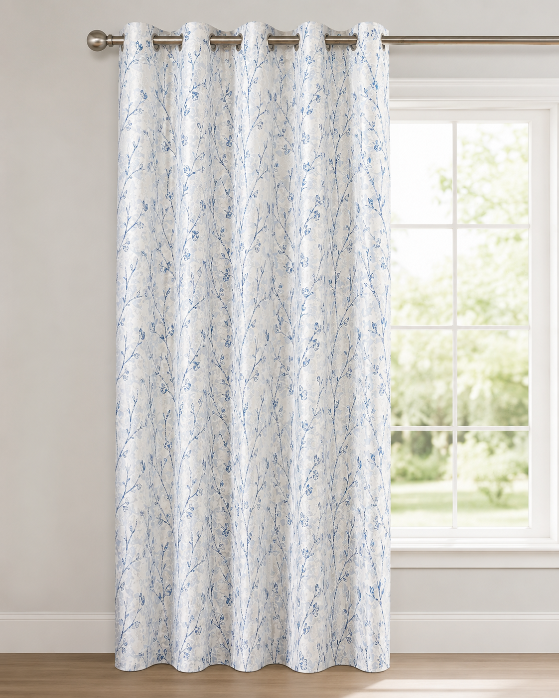 Blue Botanical Curtain — Grahsajja | Polyester | 48 Inch Width