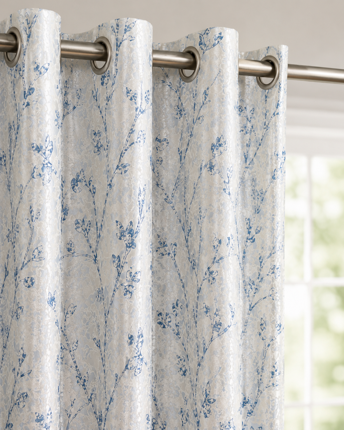 Blue Botanical Curtain — Grahsajja | Polyester | 48 Inch Width