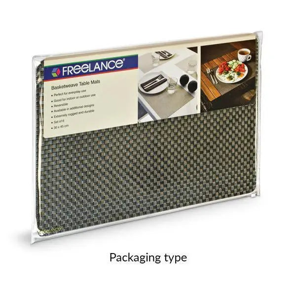 Freelance Basketweave Table Mat Set, Kitchen & Dining Placemats, Set of 6 pcs, 30 x 45 cm - grahsajja