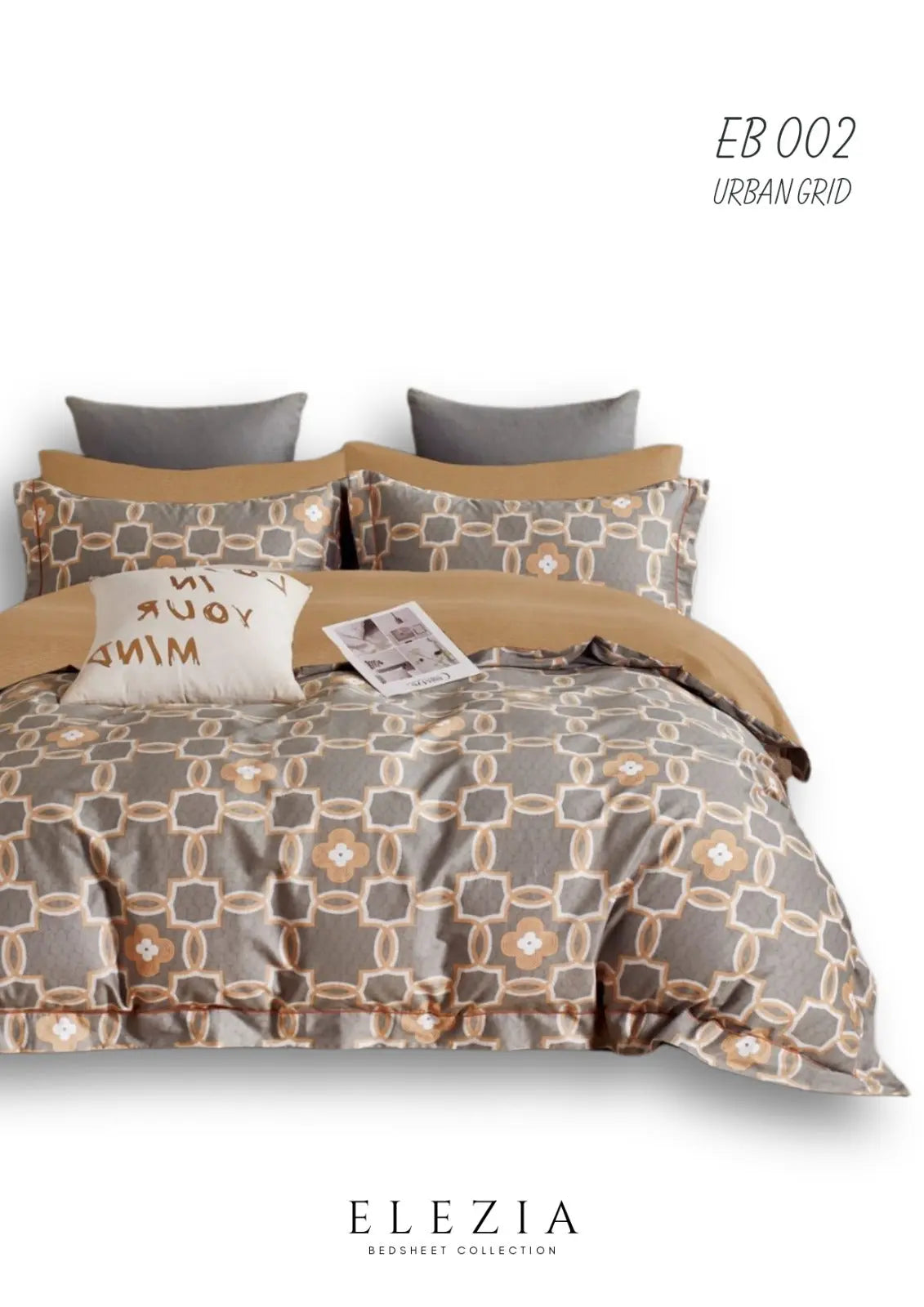 La Casa Printed bedsheet Elezia Collection KingSize bedsheet 2pcPillow Cover Urban Grid LA CASA