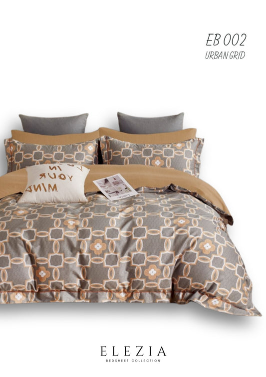 La Casa Printed bedsheet Elezia Collection KingSize bedsheet 2pcPillow Cover Urban Grid