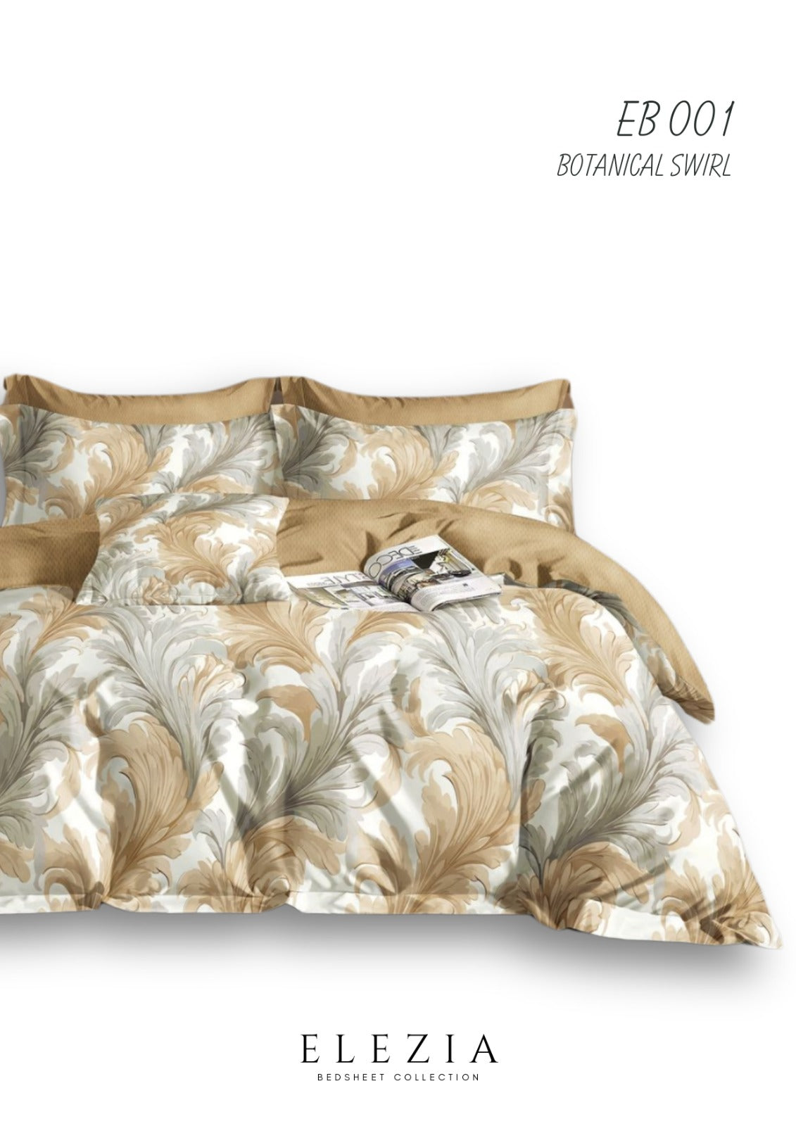 La Casa Printed bedsheet Elezia Collection KingSize bedsheet 2pcPillow Cover Botanical Swirl