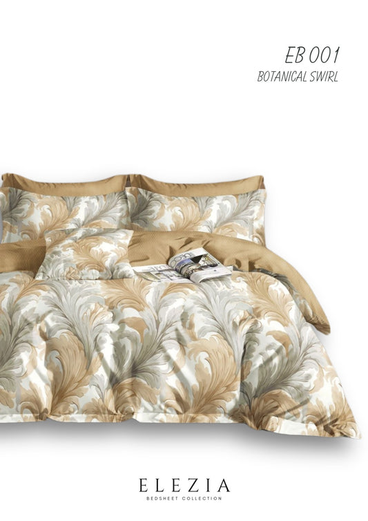 La Casa Printed bedsheet Elezia Collection KingSize bedsheet 2pcPillow Cover Botanical Swirl