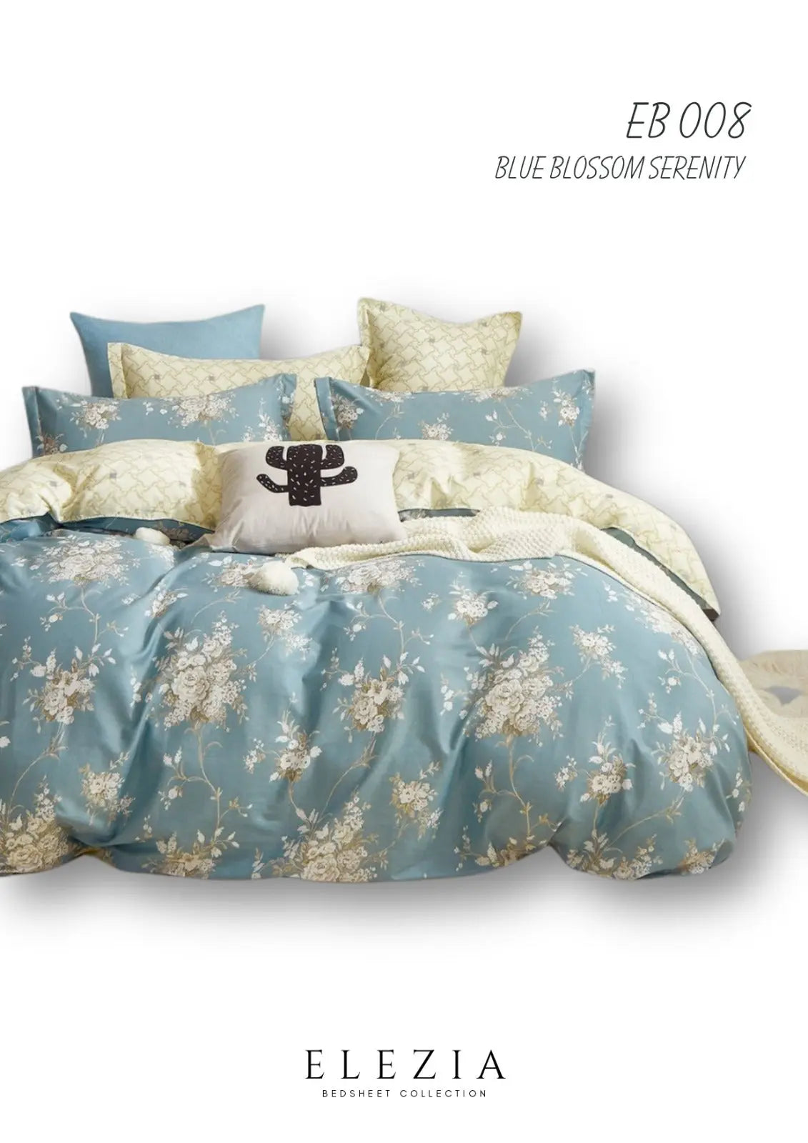 La Casa Printed bedsheet Elezia Collection KingSize bedsheet 2pcPillow Cover BLue Blossom Serenity LA CASA