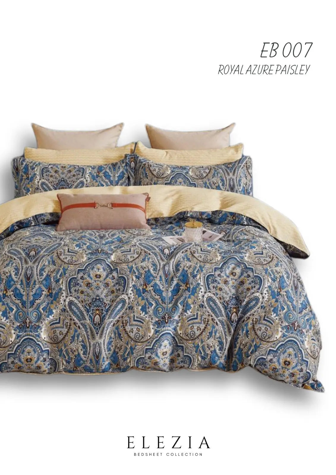 La Casa Printed bedsheet Elezia Collection KingSize bedsheet 2pcPillow Cover Royal Azure Paisley LA CASA