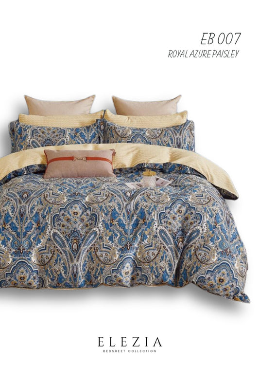 La Casa Printed bedsheet Elezia Collection KingSize bedsheet 2pcPillow Cover Royal Azure Paisley