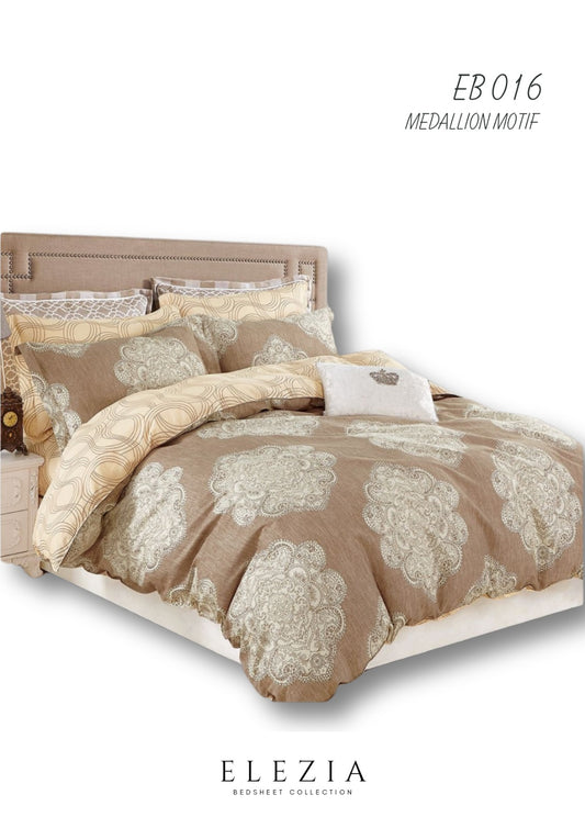 La Casa Printed bedsheet Elezia Collection KingSize bedsheet 2pcPillow Cover Medallian Motif