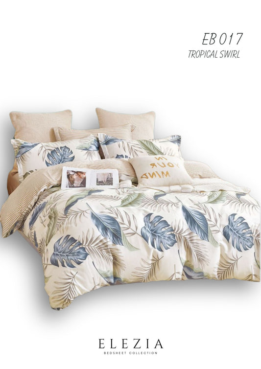 La Casa Printed bedsheet Elezia Collection KingSize bedsheet 2pcPillow Cover Tropical Swirl