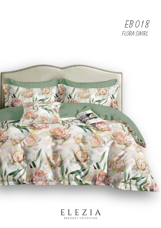 La Casa Printed bedsheet Elezia Collection KingSize bedsheet 2pcPillow Cover Floral Swirl