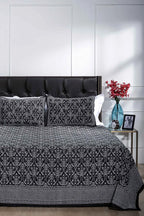 Printed Bedsheet Pastel Jaal Print Black 90 x 108inch - grahsajja