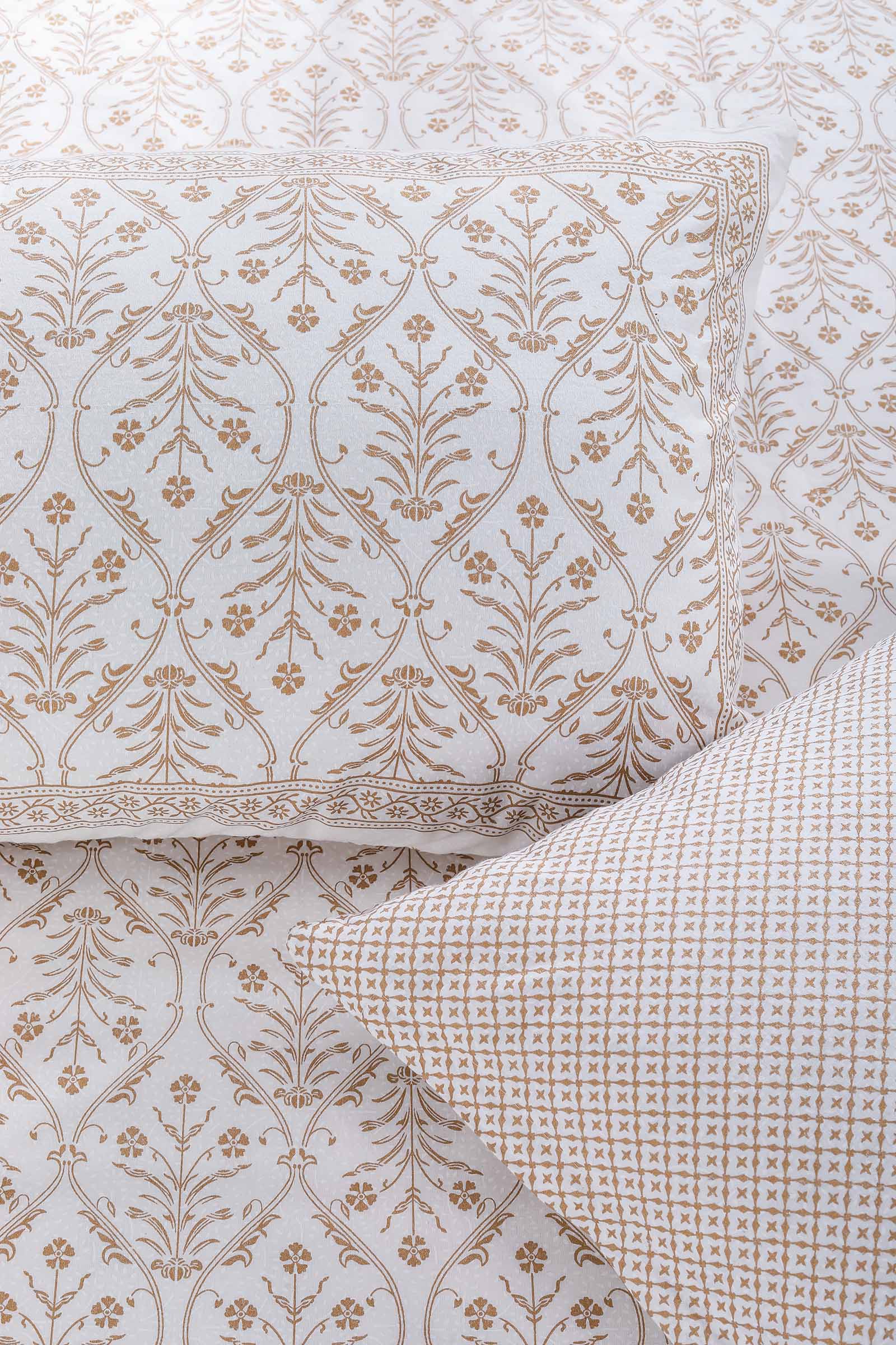 Printed Bedsheet Pastel Jaal Print White 90 x 108inch - grahsajja