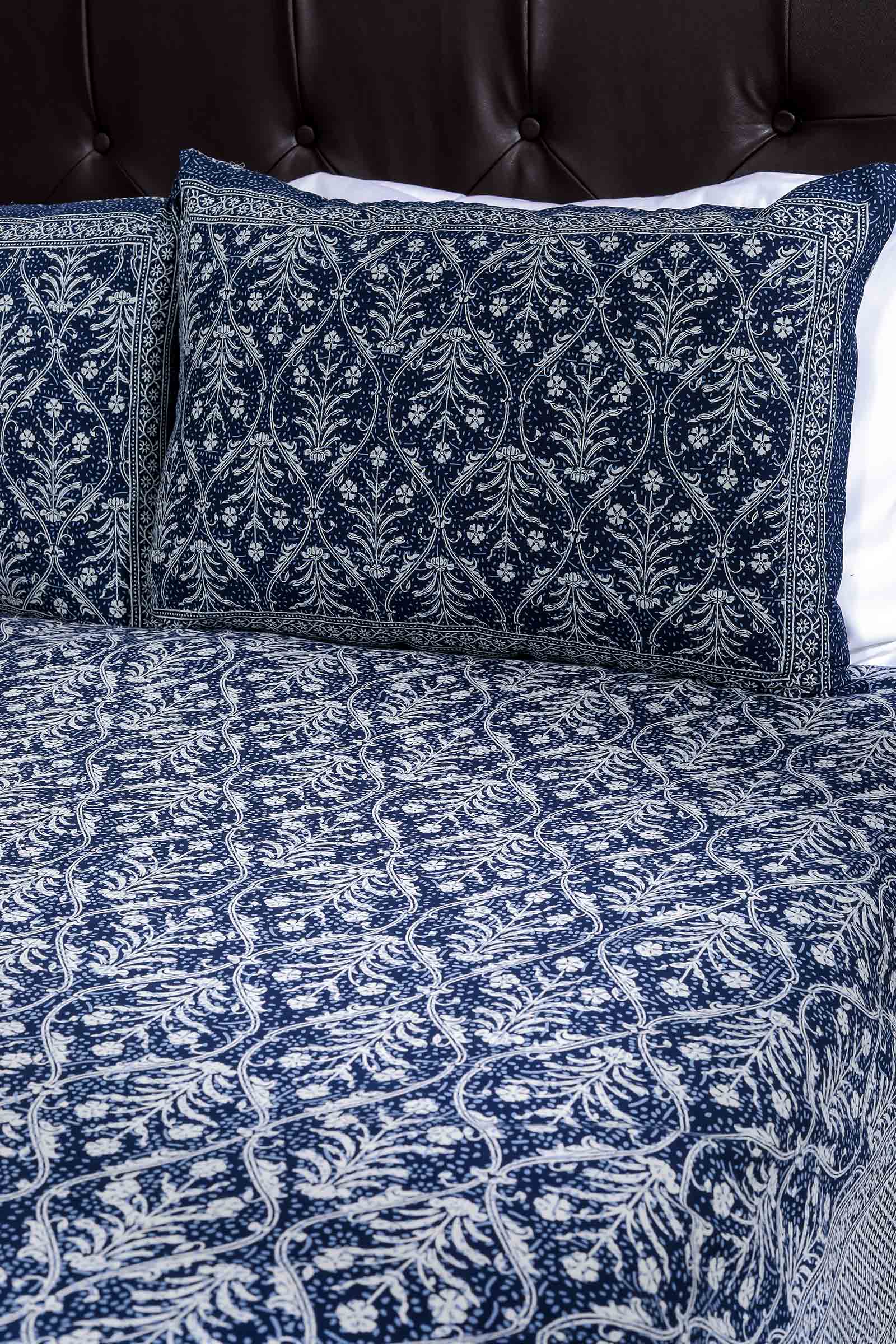 Printed Bedsheet Pastel Jaal Print Blue 90 x 108inch - grahsajja