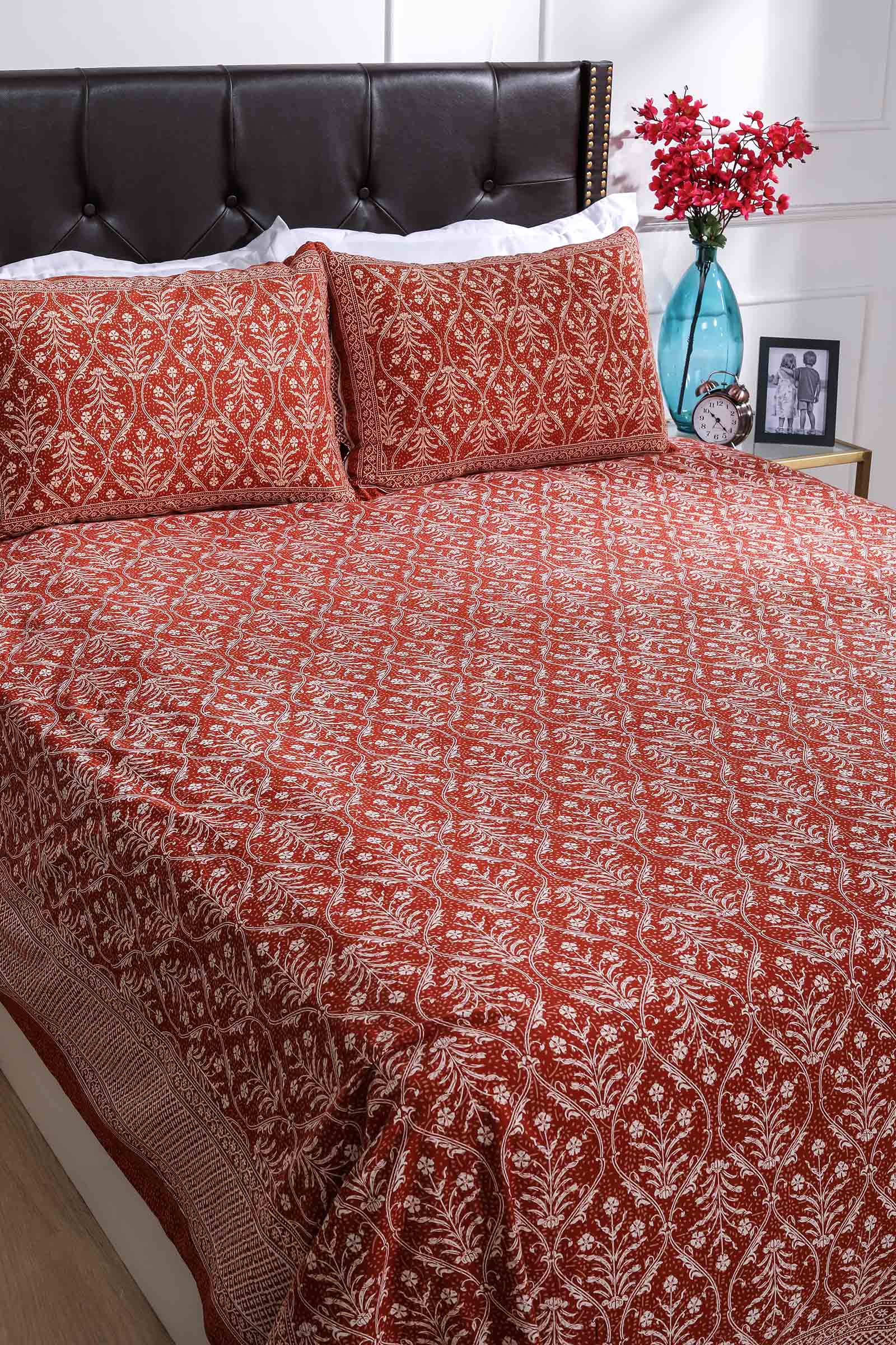 Printed Bedsheet Pastel Jaal Print Orange 90 x 108inch - grahsajja