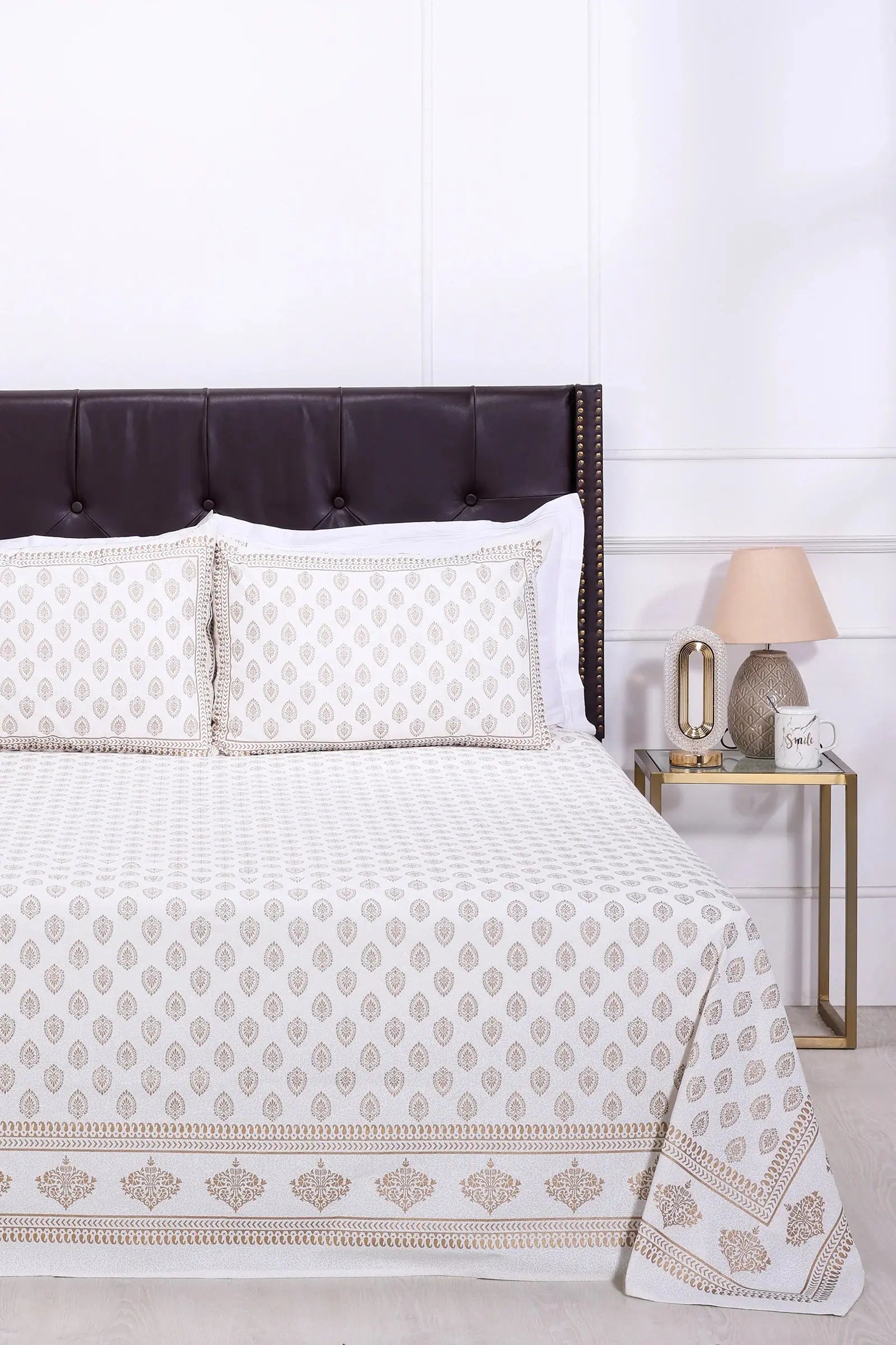 Pastel Jameela Booti White Cotton Bedsheet 90 x 108 in - grahsajja