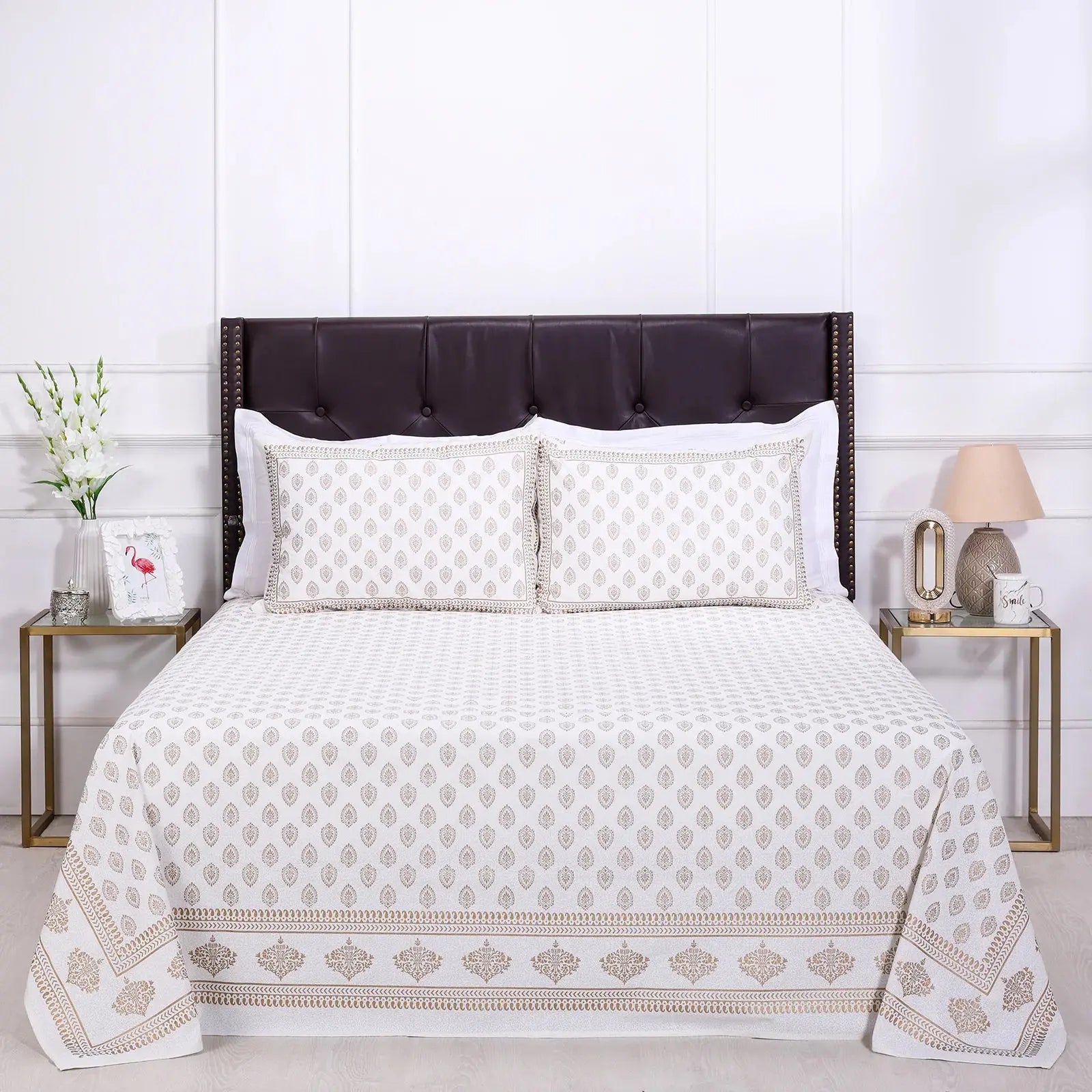 Pastel Jameela Booti White Cotton Bedsheet 90 x 108 in - grahsajja