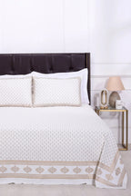 Pastel Jia Booti White Cotton Bedsheet - grahsajja