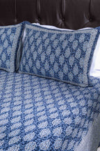 Block Printed Bedsheet Boota Blue 90 x 108inch - grahsajja
