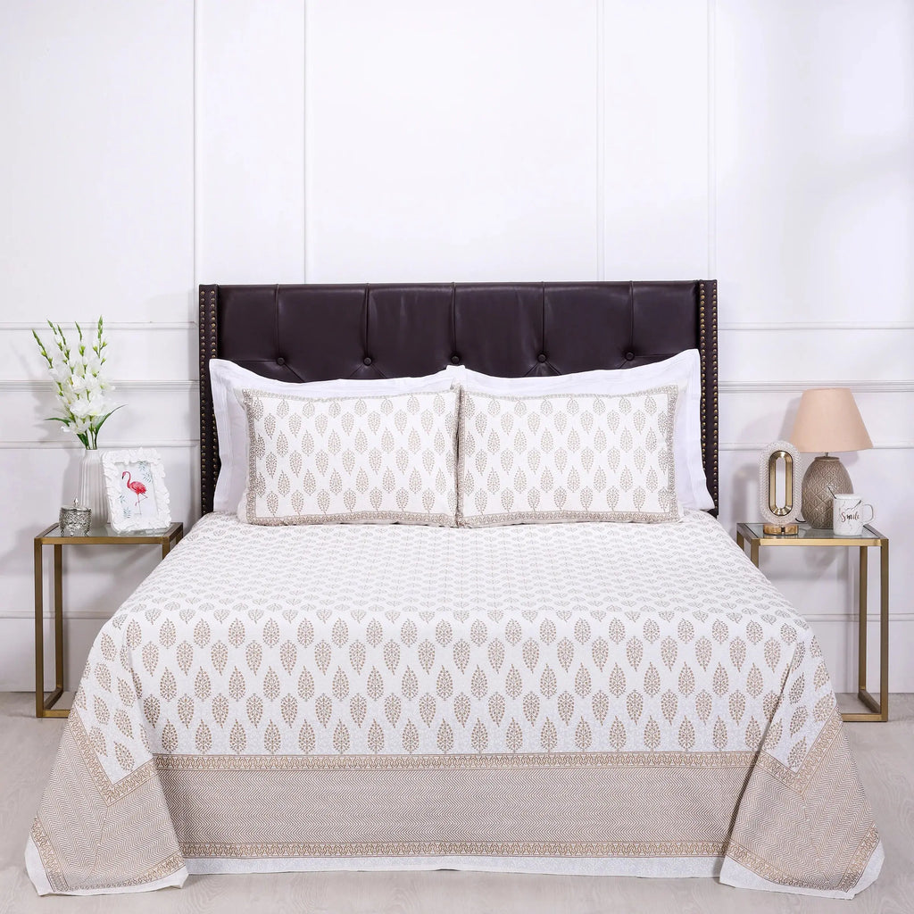 Pastel New Booti White Cotton Bedsheet 90 x 108 - grahsajja