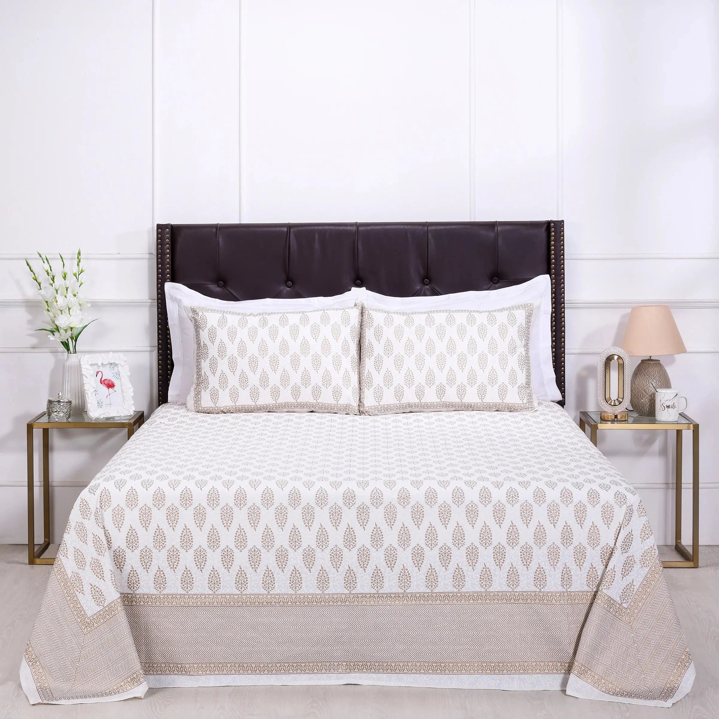 Pastel New Booti White Cotton Bedsheet 90 x 108 - grahsajja