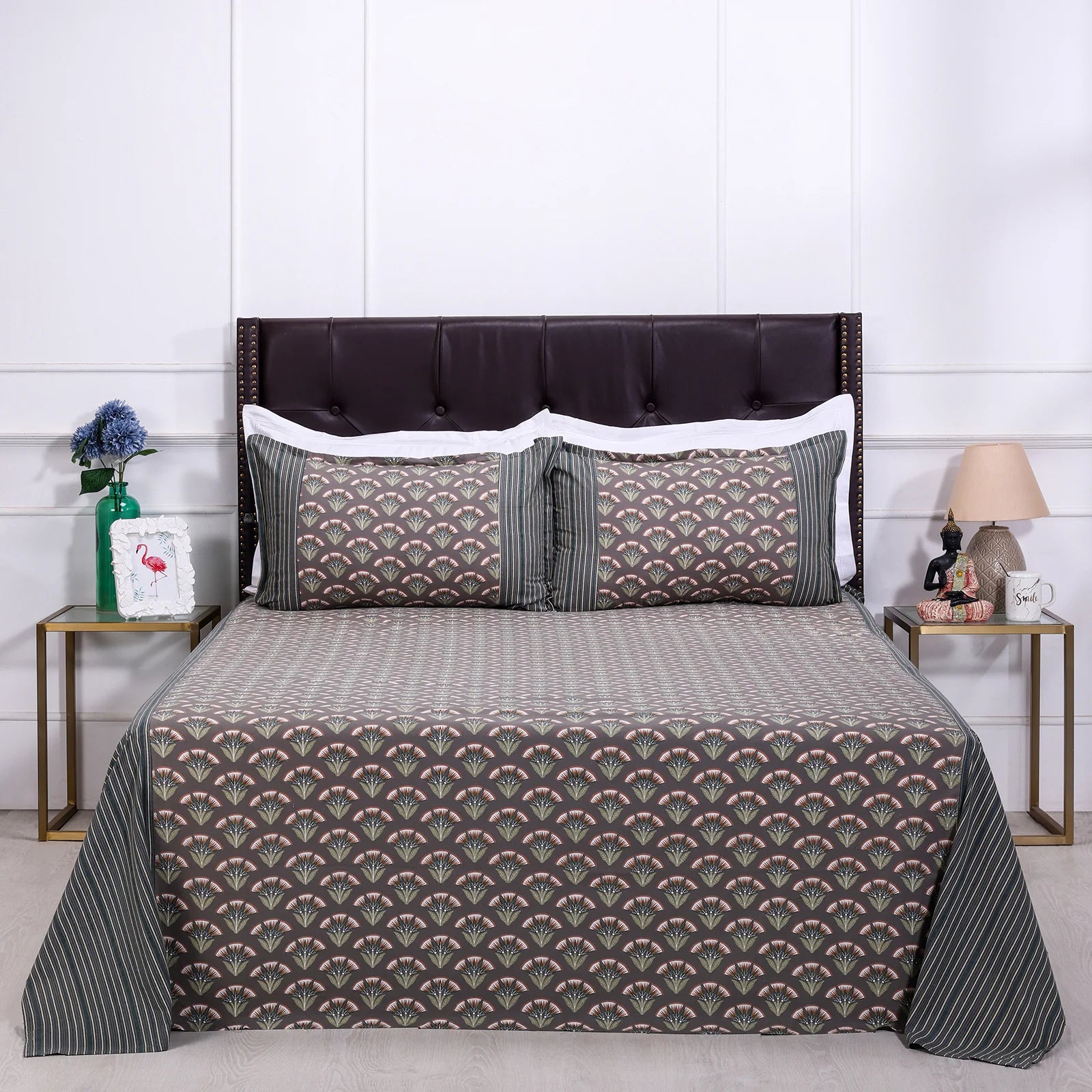 Block Printed Bedsheet Flora0102 90 x 108inch - grahsajja