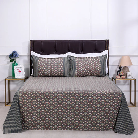 Block Printed Bedsheet Flora0102 90 x 108inch - grahsajja