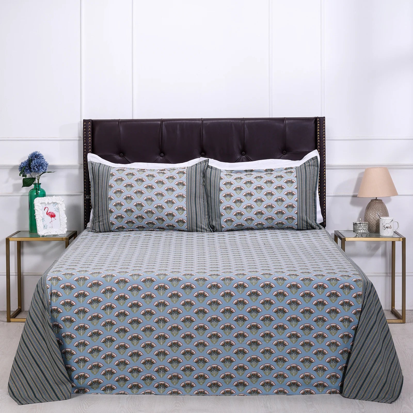Block Printed Bedsheet Flora0102 90 x 108inch - grahsajja