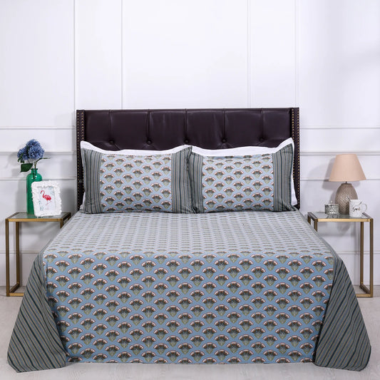 Block Printed Bedsheet Flora0102 90 x 108inch - grahsajja