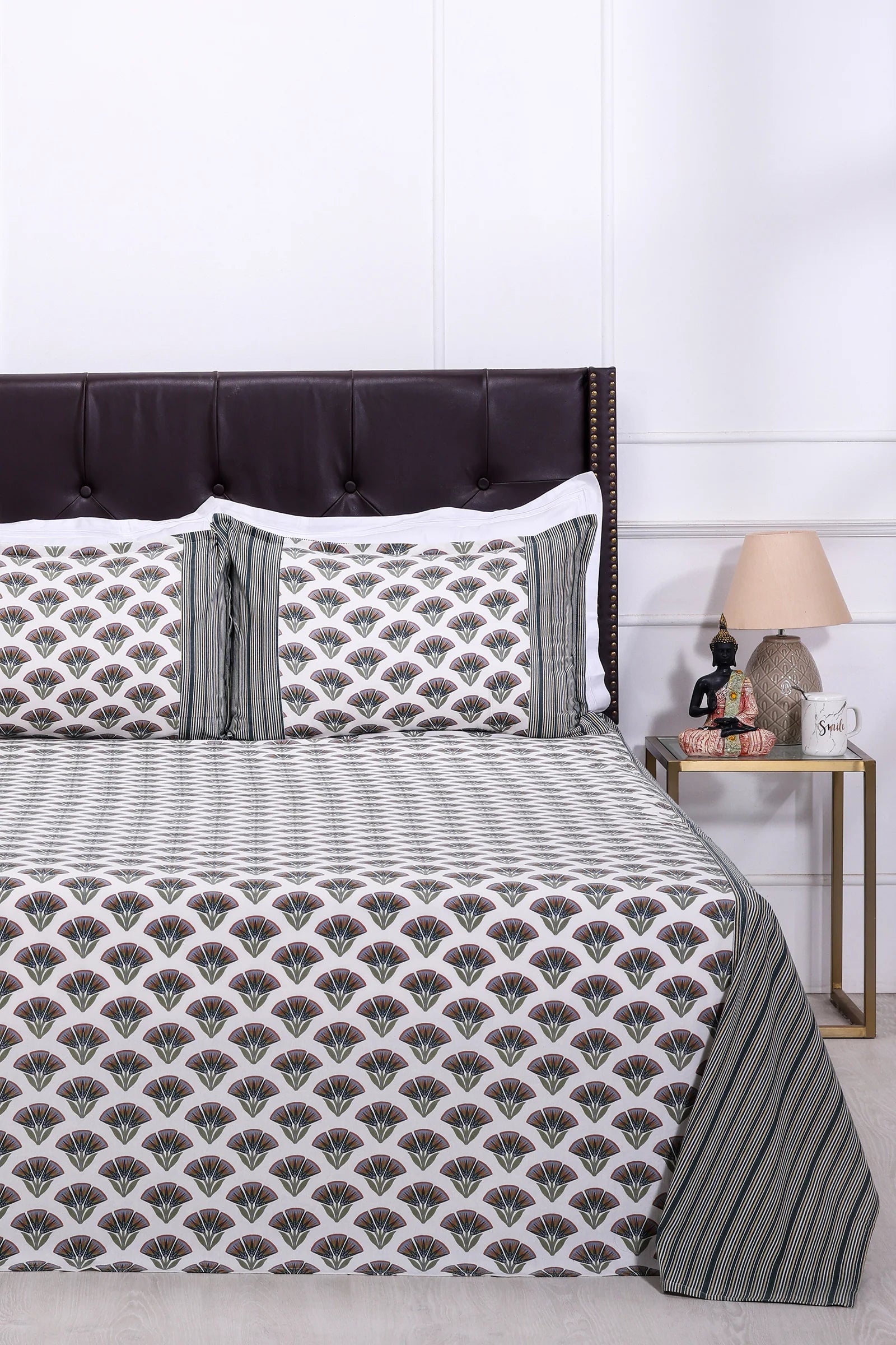 Block Printed Bedsheet Flora0102- 90 x 108inch - grahsajja