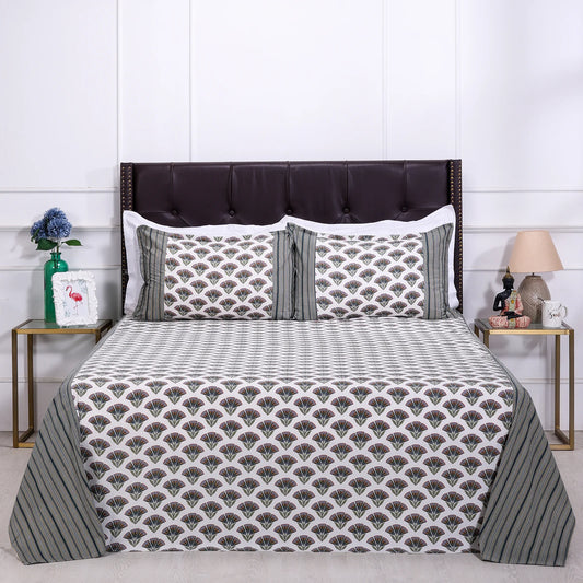 Block Printed Bedsheet Flora0102- 90 x 108inch - grahsajja