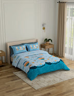 New Portico New York Happiness Printed Cotton Super King Size Double Bed Bedsheet with Pillow Cover (266X274 cm, Multicolour)