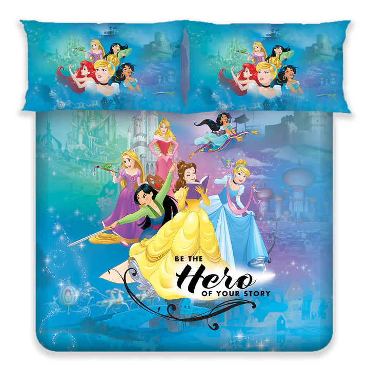 Disney Princess Digital Printed 300TC Cotton Bedsheet (Blue)