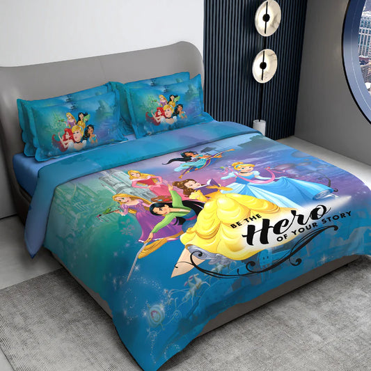 Disney Princess Digital Printed 300TC Cotton Bedsheet (Blue)