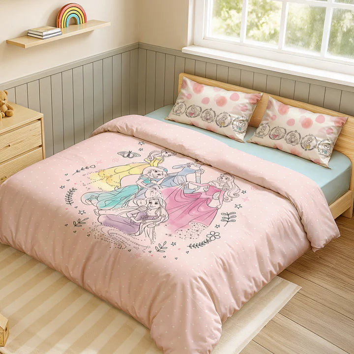 Disney Princess Digital Printed 300TC Cotton Bedsheet (Pink)