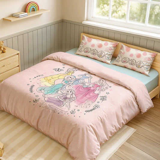 Disney Princess Digital Printed 300TC Cotton Bedsheet (Pink)