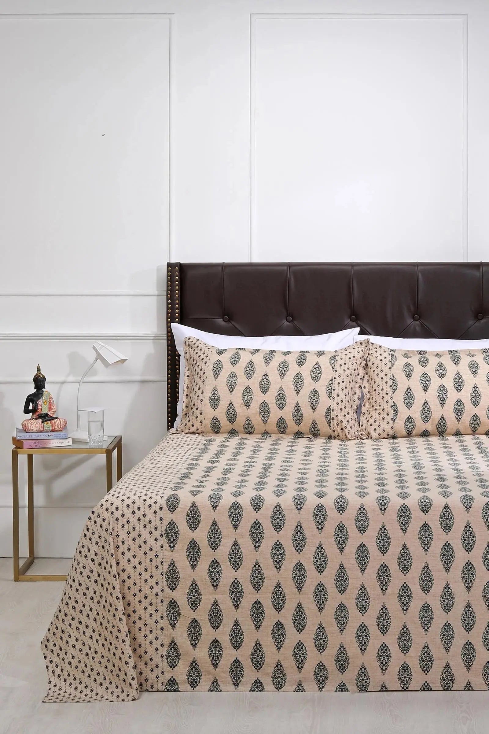 Block Printed Bedsheet Ornament Blue 90 x 108inch - grahsajja